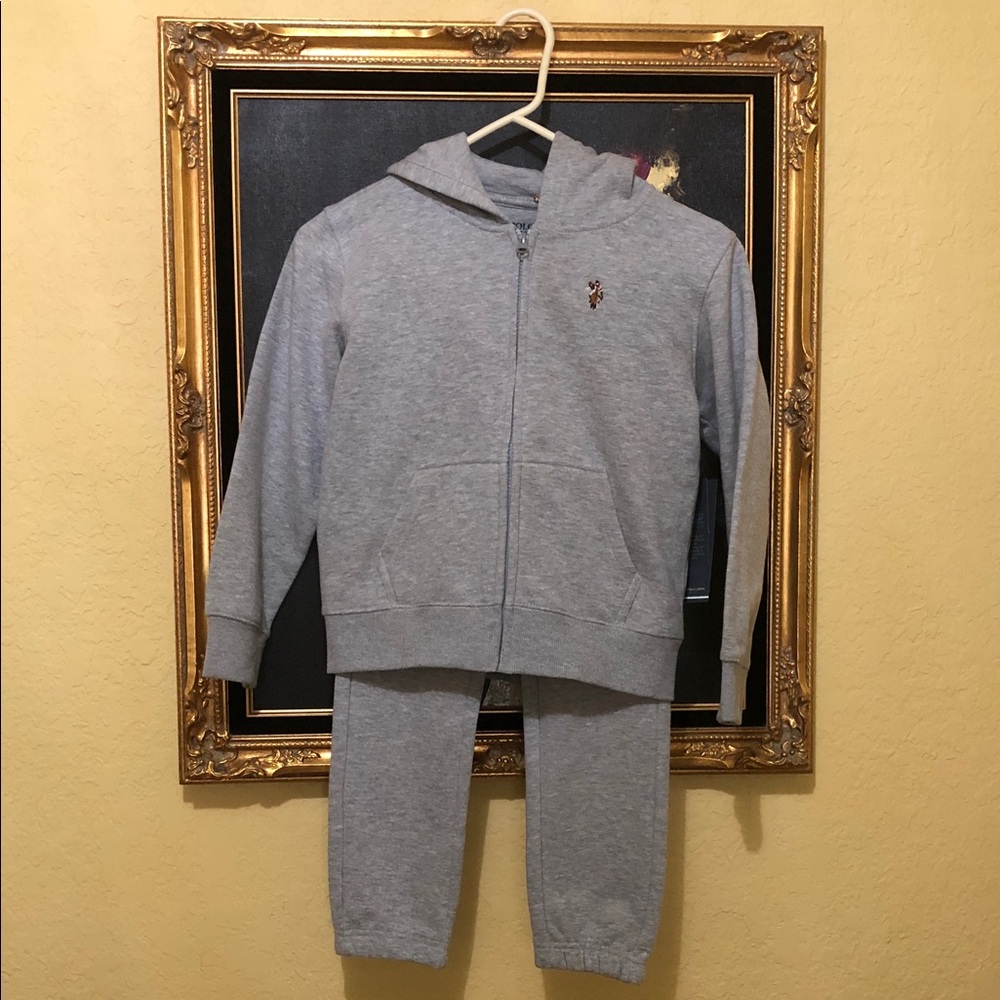 U.S. Polo Assn. Kids Light Gray Zip Hoodie and Jogger Set